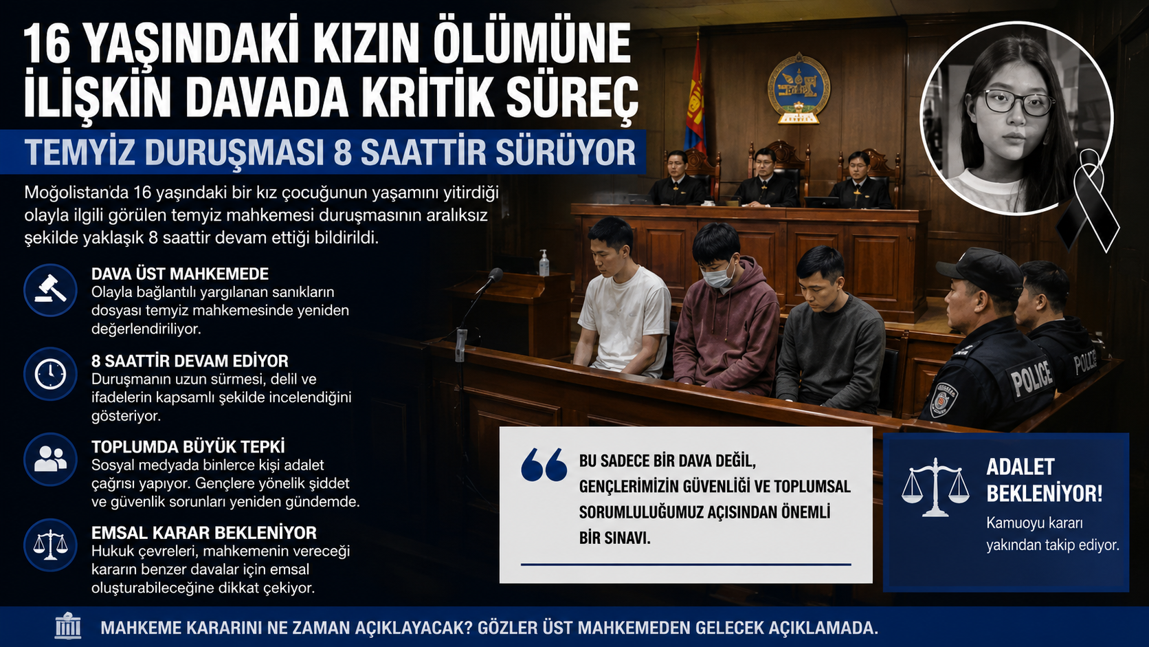 Moğolistan’da 16 Yaşındaki Kızın Ölümüne İlişkin Davada Kritik Süreç: Temyiz Duruşması 8 Saattir Sürüyor