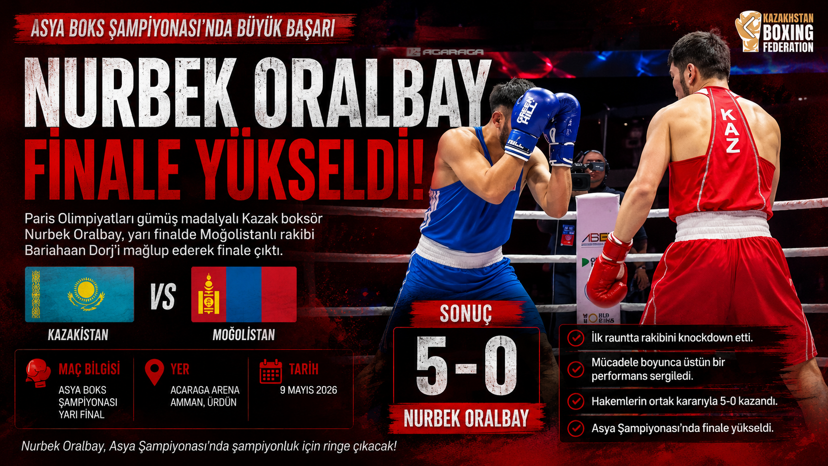 Kazak Boksör Nurbek Oralbay Finale Yükseldi