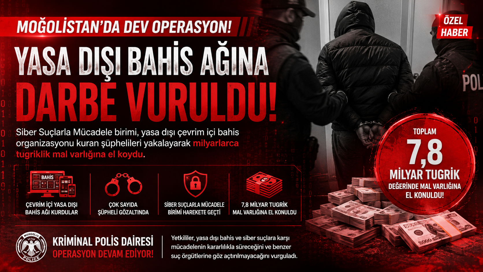 MOĞOLİSTAN’DA DEV YASA DIŞI BAHİS OPERASYONU: MİLYARLARCA TUGRİKLİK MAL VARLIĞINA EL KONULDU