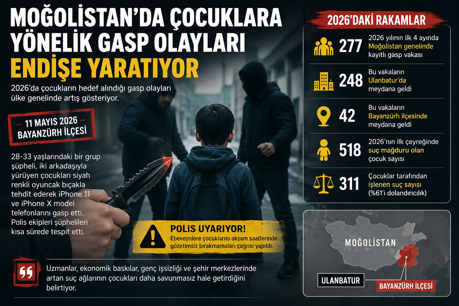 “ÇOCUKLAR SOKAKTA AVCI GİBİ HEDEF ALINIYOR”MOĞOLİSTAN’DA ÇOCUKLARA YÖNELİK GASP DALGASI ALARM VERİYOR